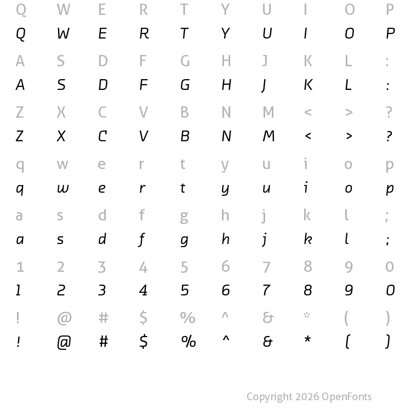 Character Map of Chambers Sans Pro Medium Italic