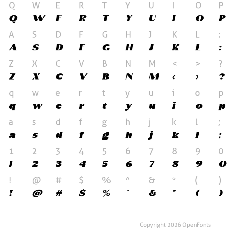 Character Map of champs Oblique