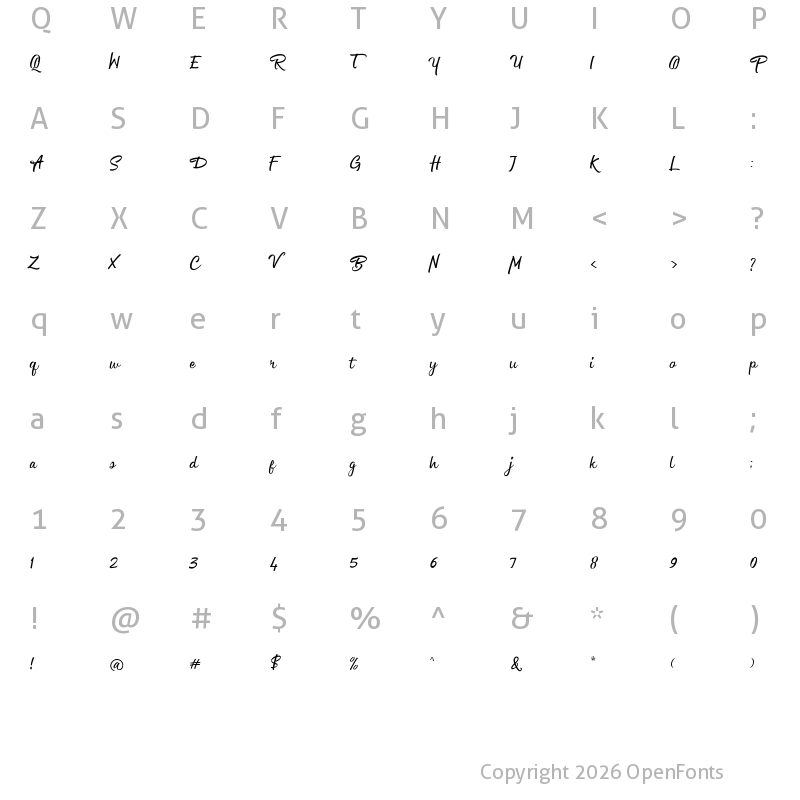 Character Map of Channelley Script Regular