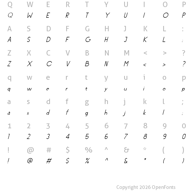 Character Map of Charles Elegant Light Italic