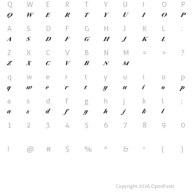 Character Map of Charpentier Classicistique Reduced Semibold Italic