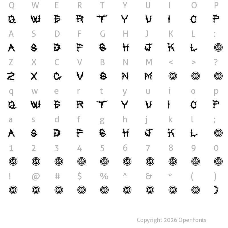 Character Map of Chased Through The Woods Regular