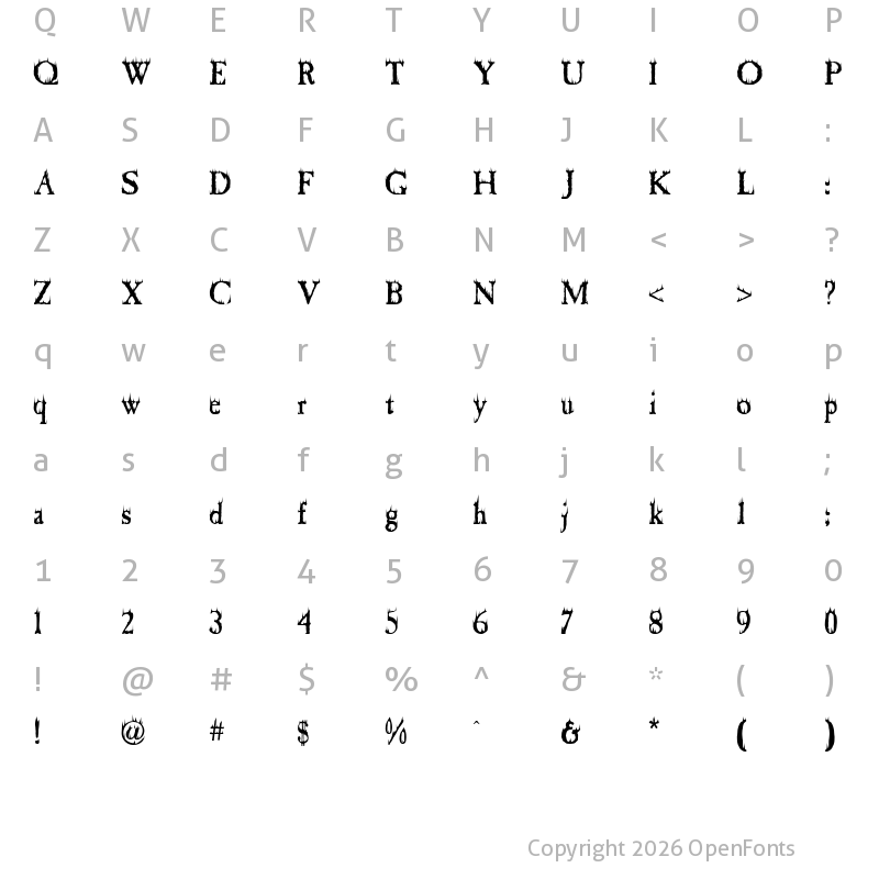 Character Map of Cheap Fire Regular