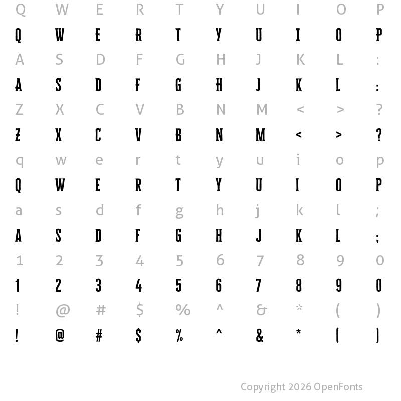 Character Map of Cheddar Gothic Serif Regular