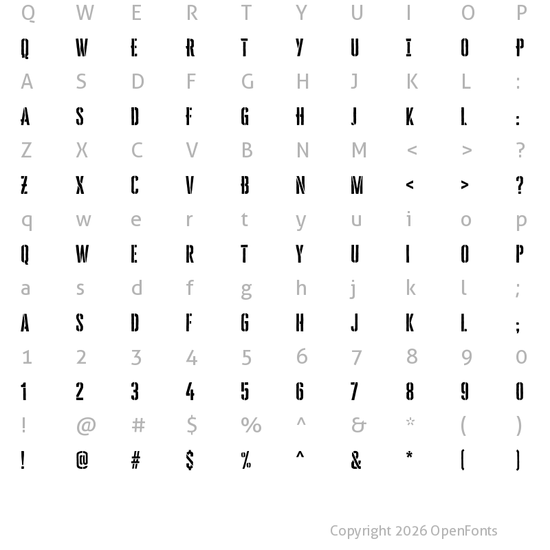 Character Map of Cheddar Gothic Stencil Regular
