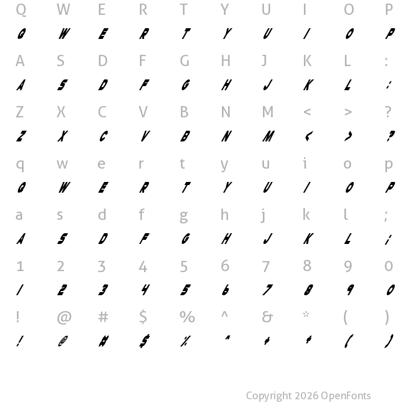 Character Map of Cheerio Old Chap Italic