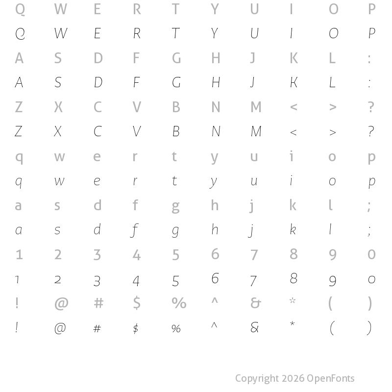 Character Map of Chercan ExtraLight Italic