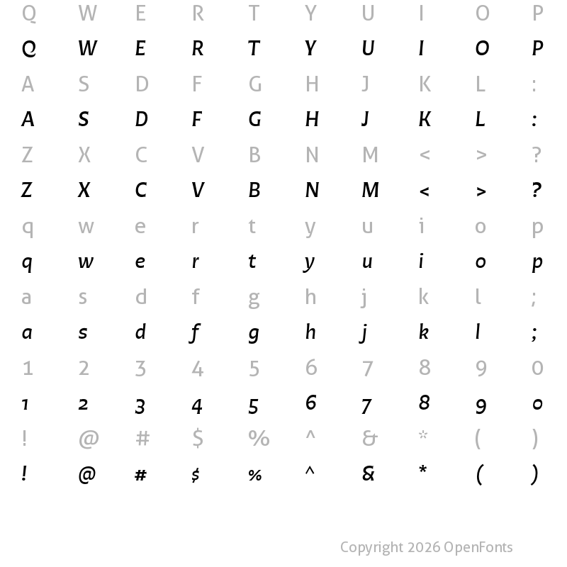 Character Map of Chercan Medium Italic