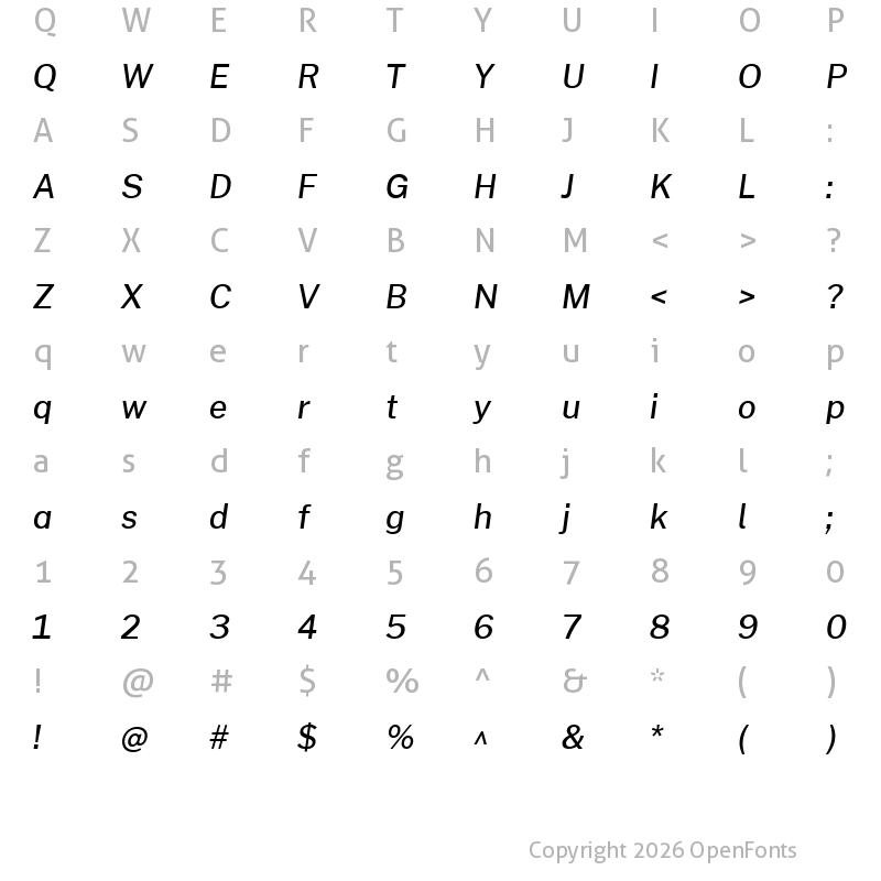 Character Map of Cheyenne Sans Medium Italic