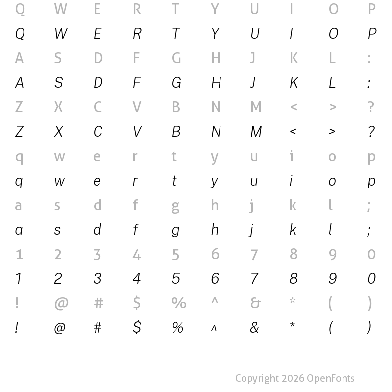 Character Map of Cheyenne Sans Novus ExtraLight Italic