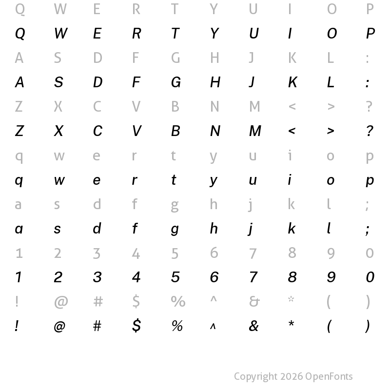 Character Map of Cheyenne Sans Novus Medium Italic