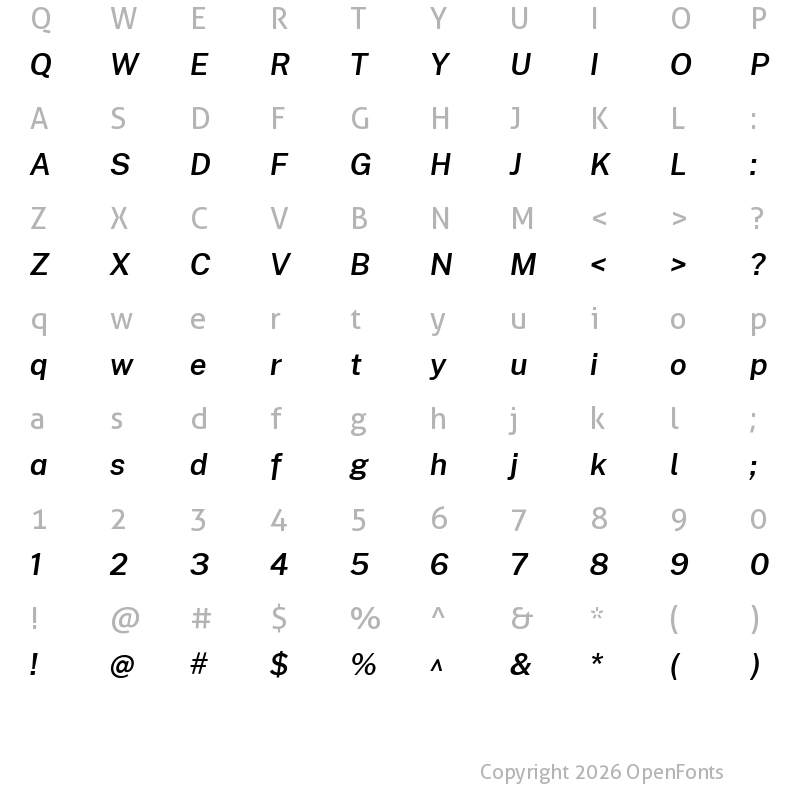 Character Map of Cheyenne Sans SemiBold Italic