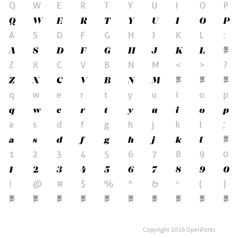 Character Map of Chiaroscura TRIAL Black Italic