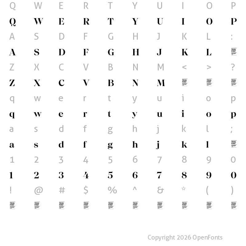 Character Map of Chiaroscura TRIAL SemiBold