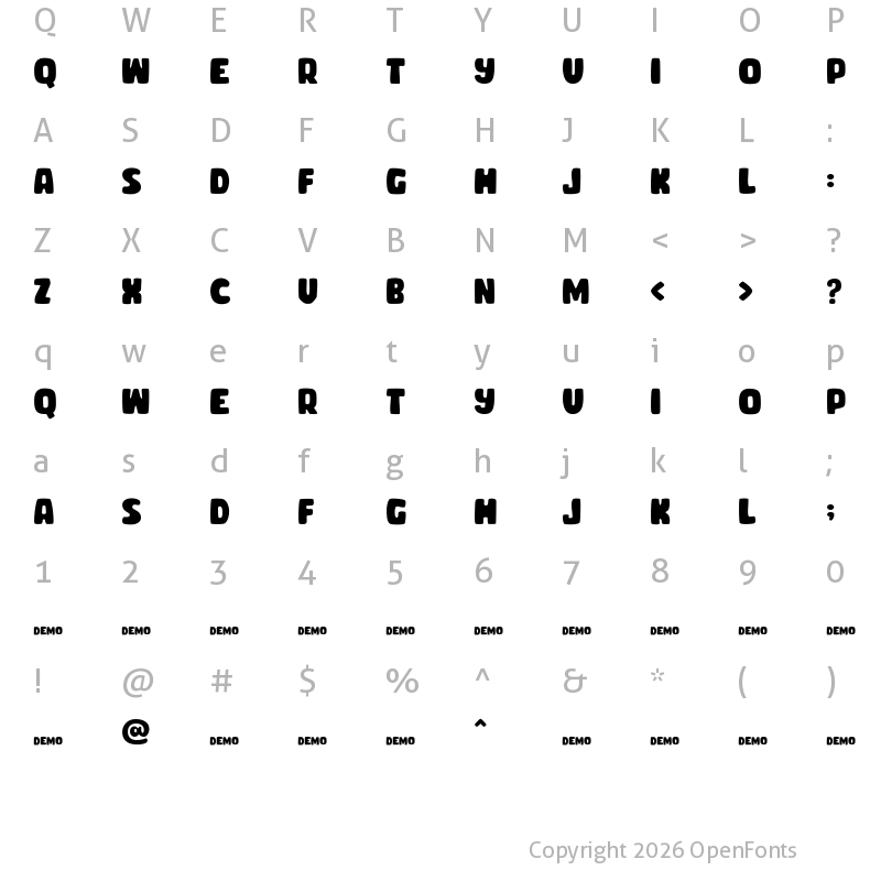 Character Map of CHIBOLD demo Regular