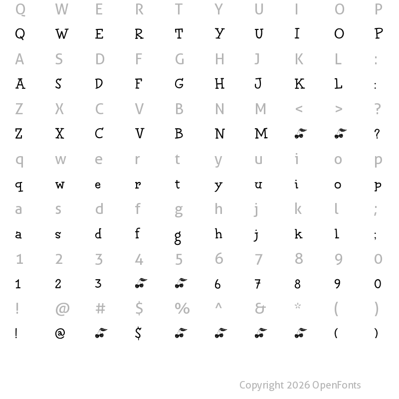 Character Map of Chilly Cherry DEMO Regular