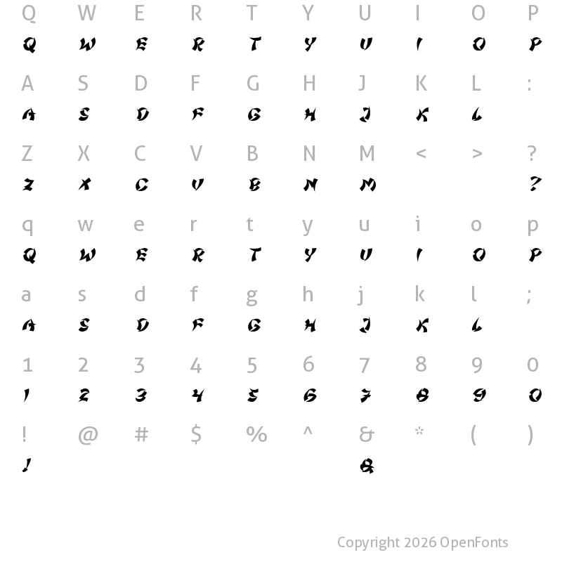 Character Map of Chinatown Champs Italic