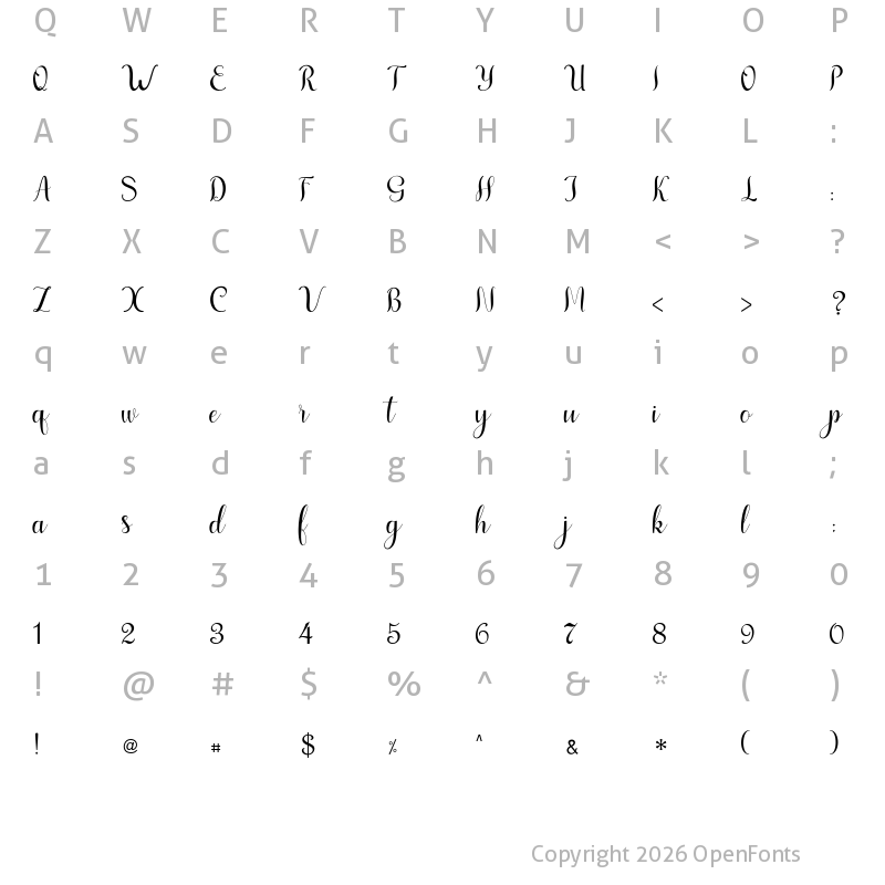 Character Map of chintya script Regular