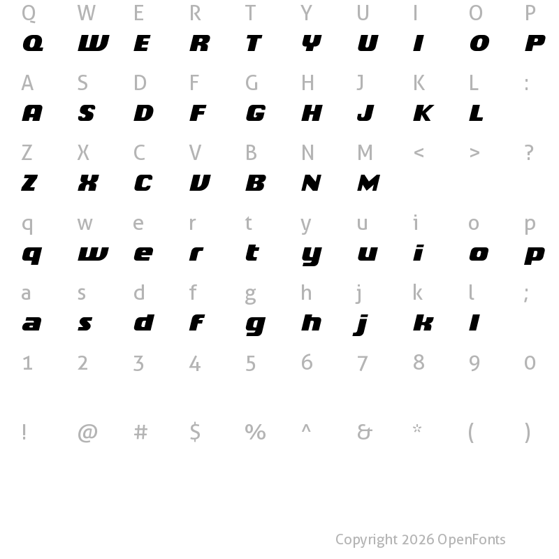 Character Map of Chiq Reduced Black Italic
