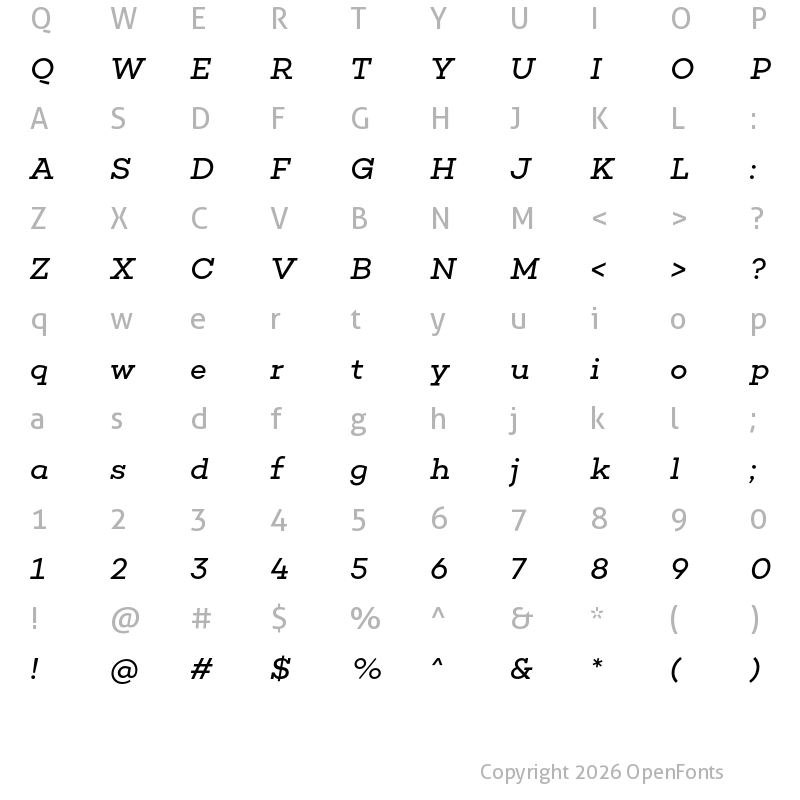 Character Map of Choplin Book Italic