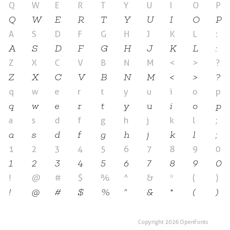 Character Map of Choplin ExtraLight Italic