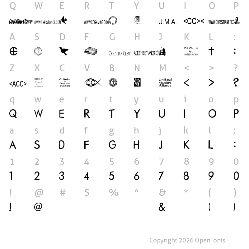 Character Map of Christian Crew Regular