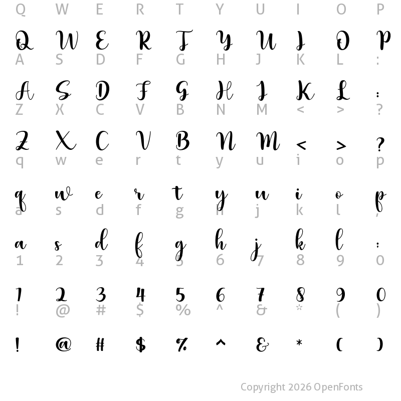 Character Map of Christiana Script Regular