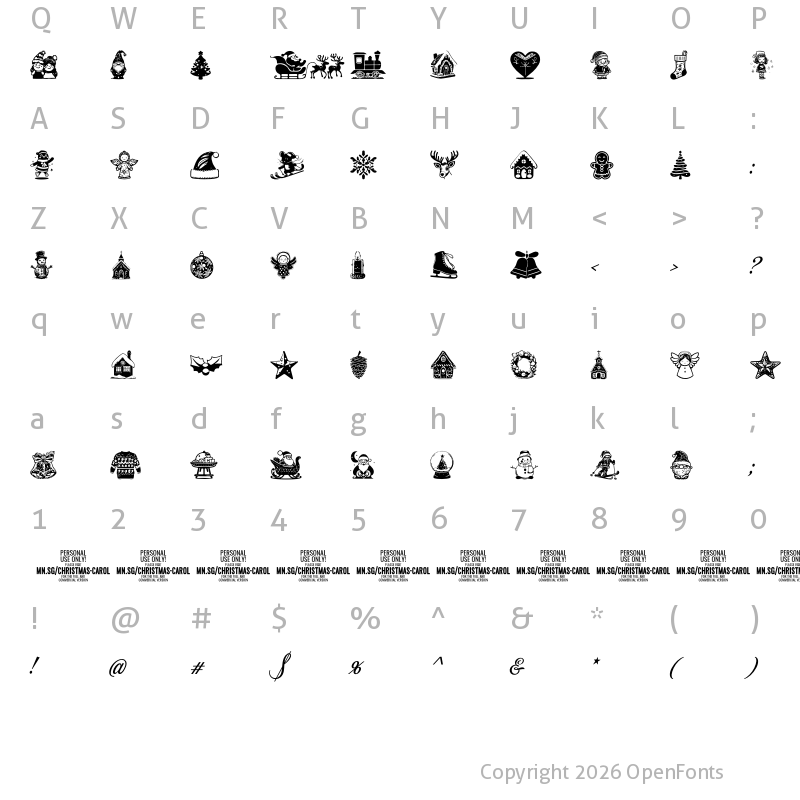Character Map of Christmas Carol Symbols Regular