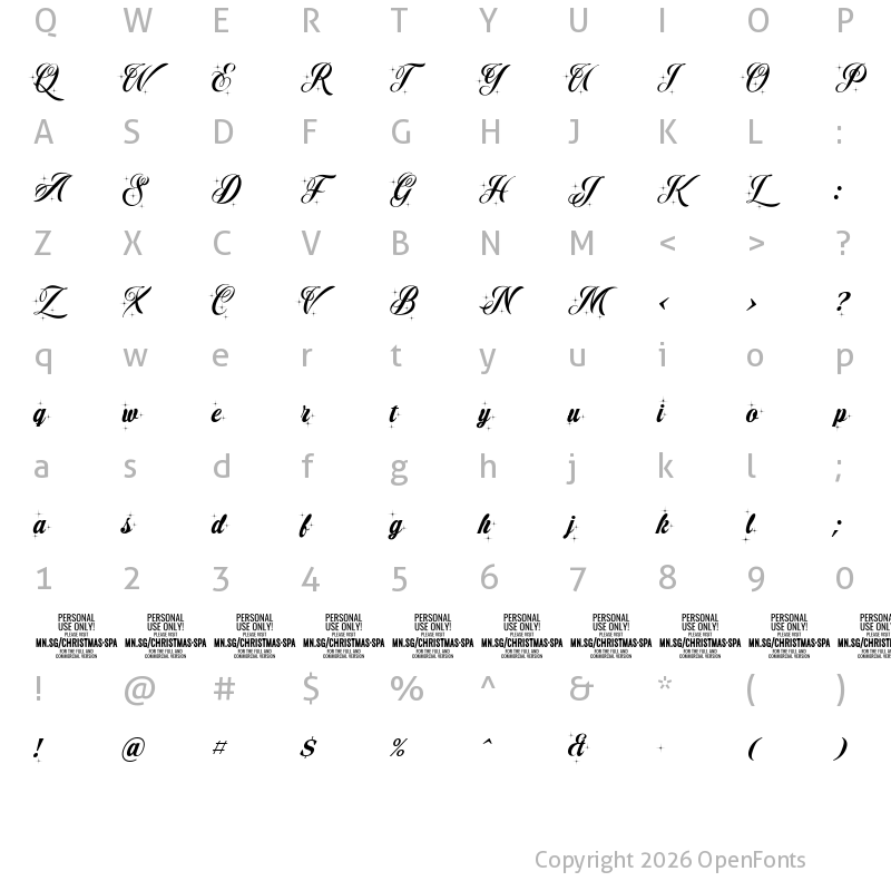 Character Map of Christmas Sparkle PERSONAL USE Regular