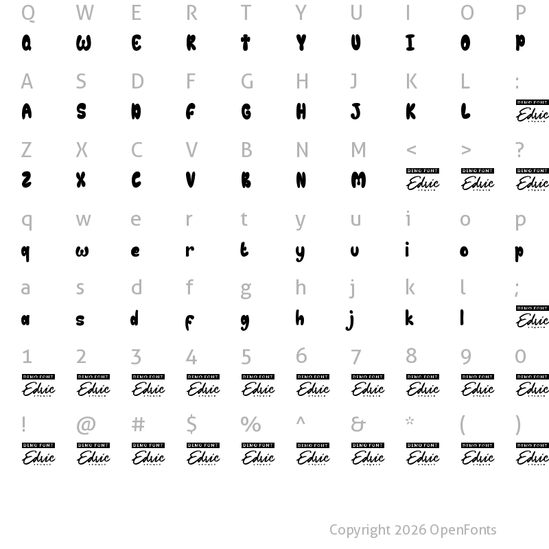 Character Map of Chubby Toon Demo Regular
