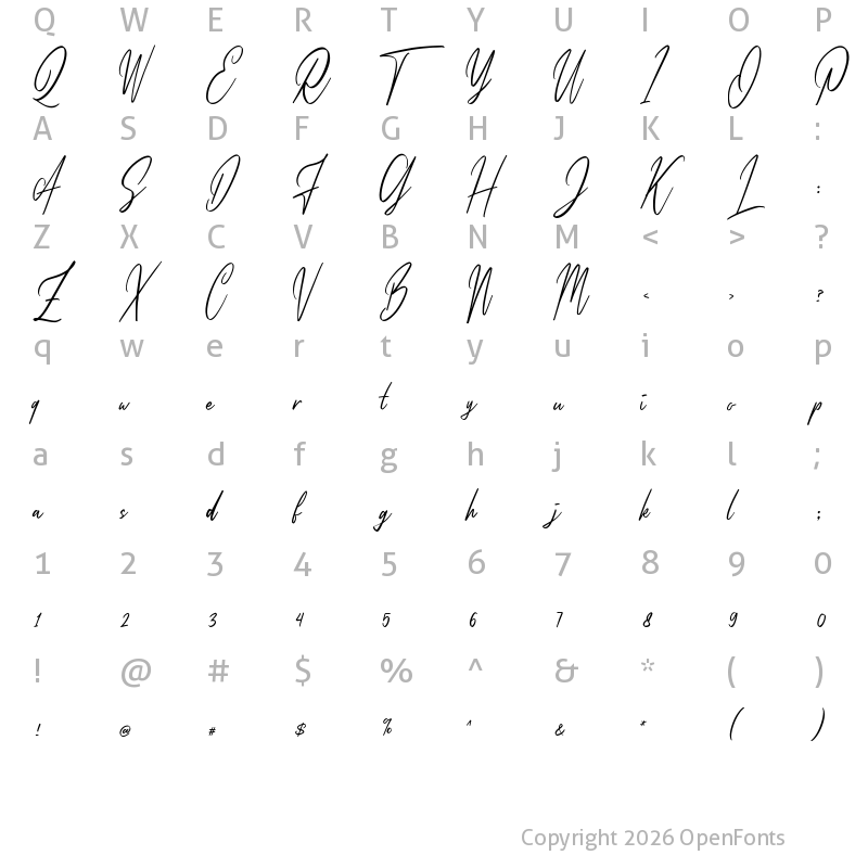 Character Map of Cilladia Signature DEMO Regular