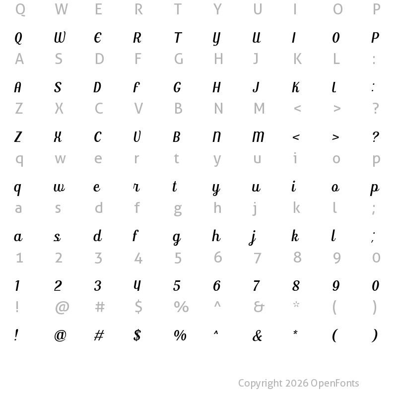 Character Map of Cimory Love Italic