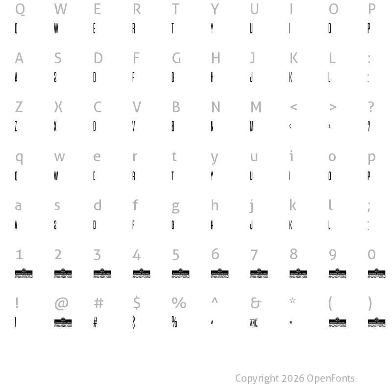 Character Map of Cinematografica ExtraLight