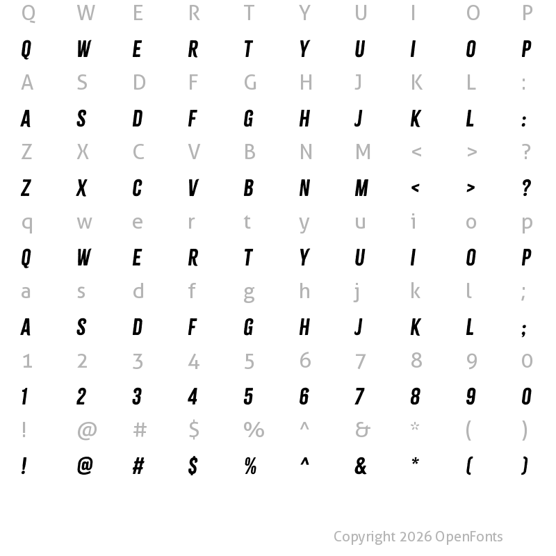 Character Map of Citrus Gothic Rough Italic