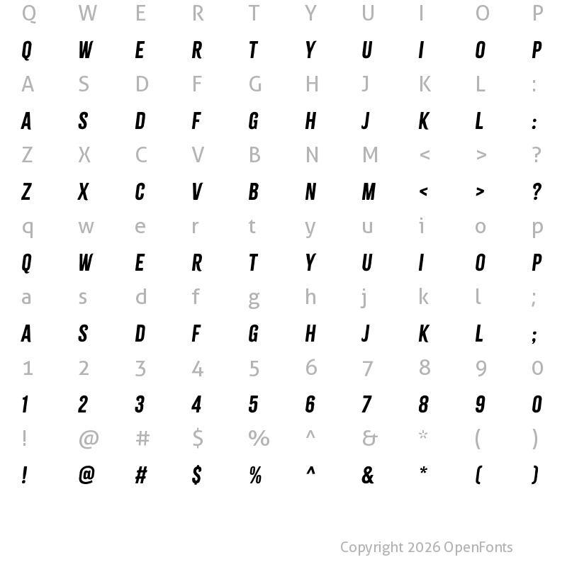 Character Map of Citrus Gothic Solid Italic