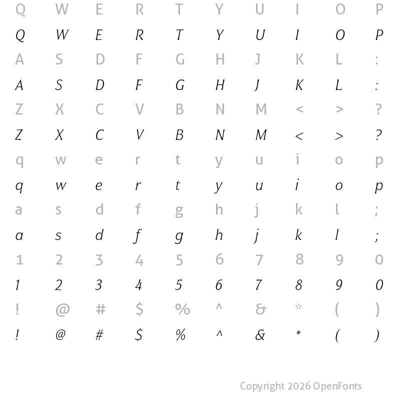 Character Map of Civane Cond Thin Italic