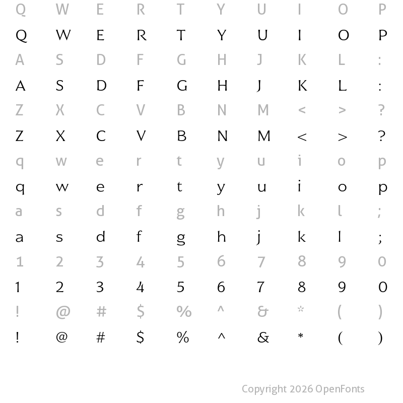 Character Map of Civane Ext Light