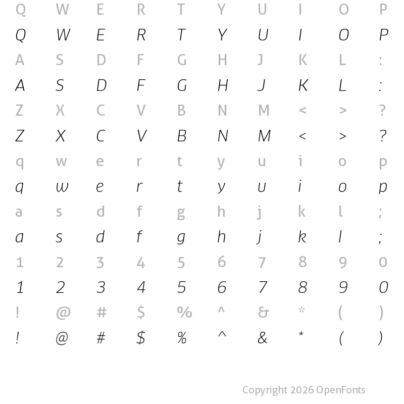 Character Map of ClanPro-BookItalic Regular