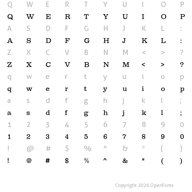 Character Map of ClarendonTLig Regular