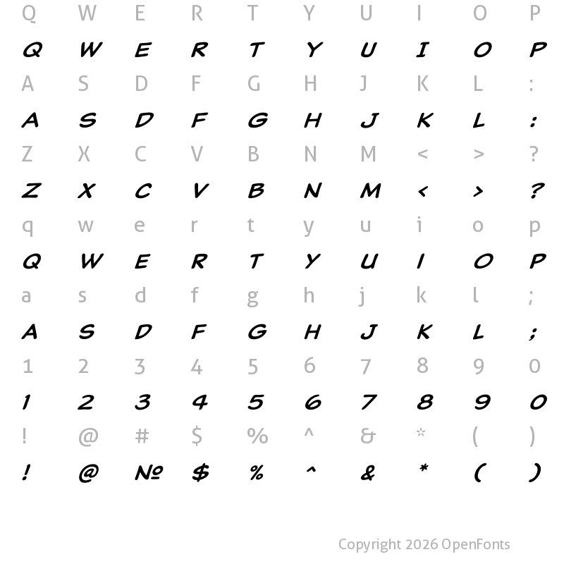 Character Map of Classic Comic Italic
