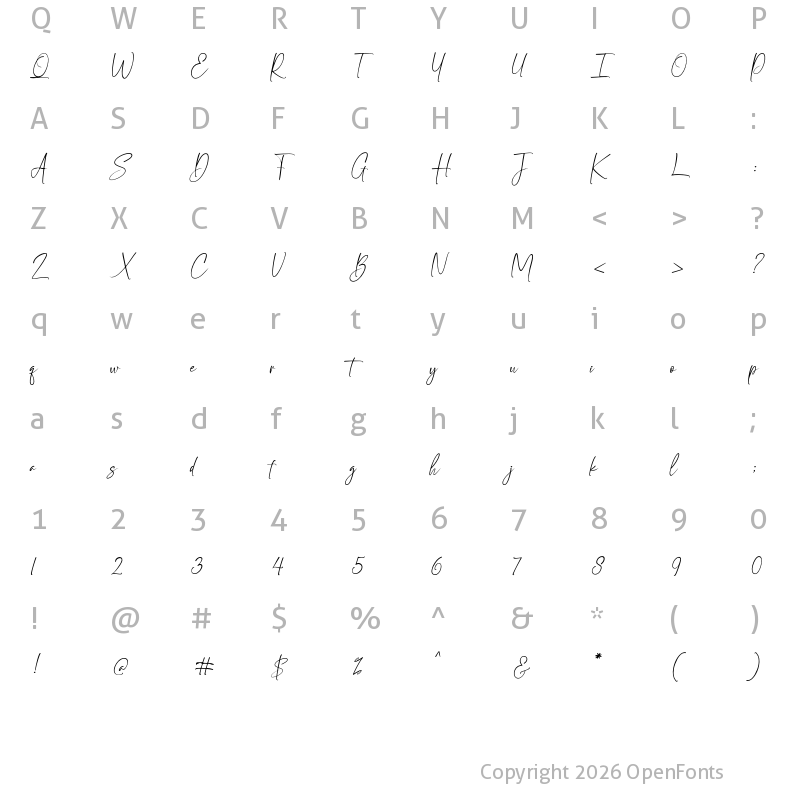 Character Map of Classic Girl Italic