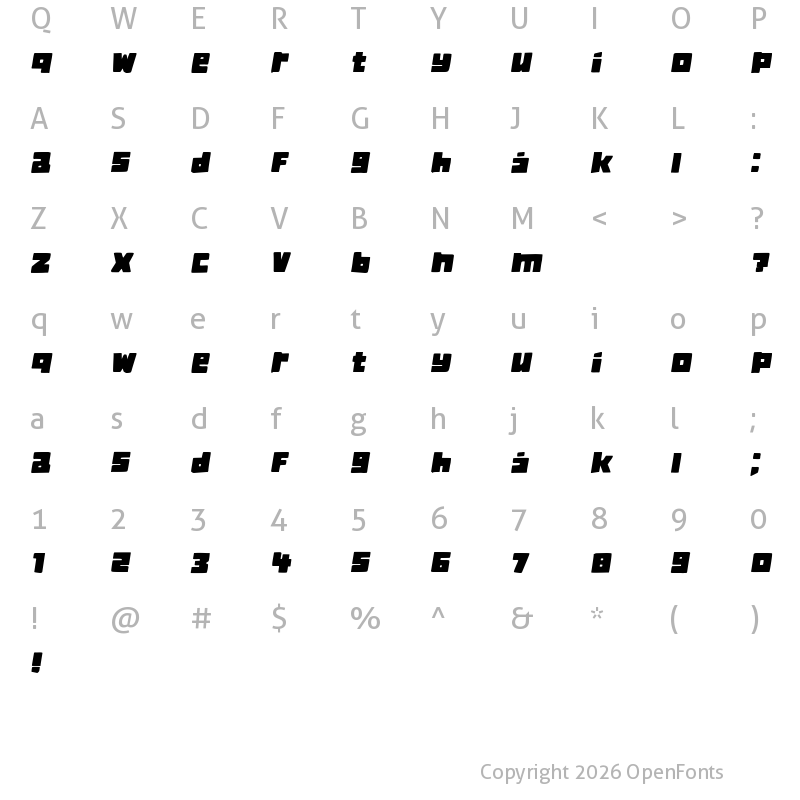 Character Map of Classica Book Italic