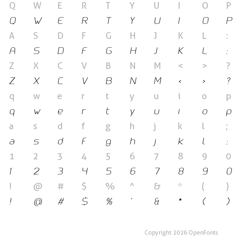 Character Map of Clipangle ExtraLight Italic
