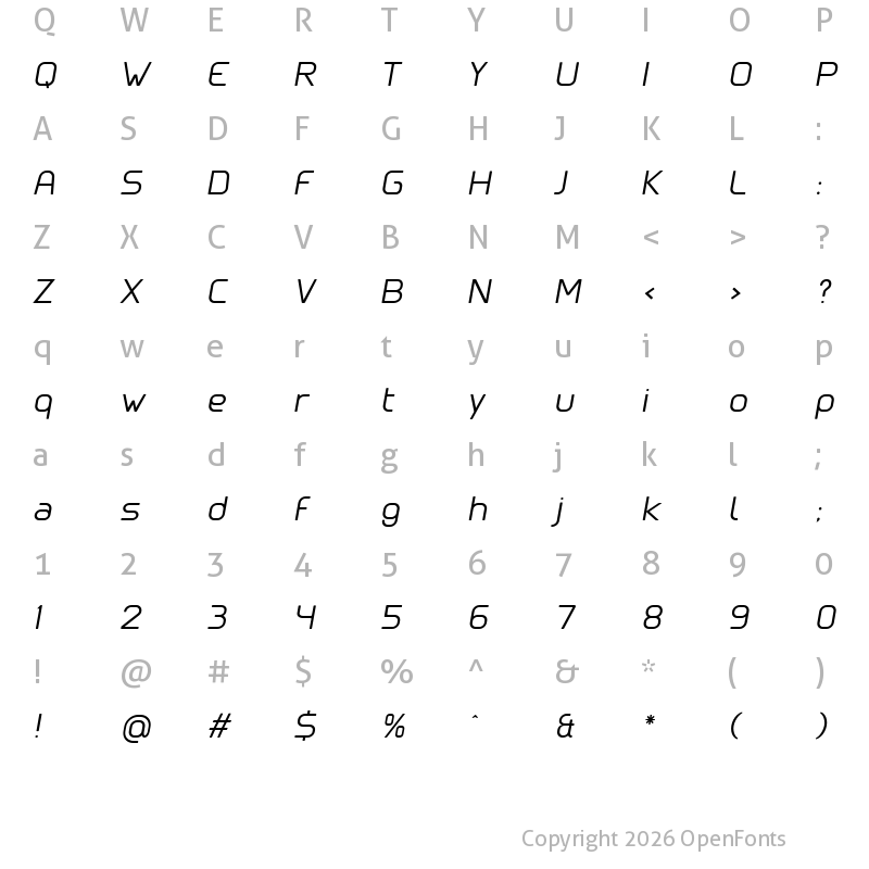 Character Map of Clipangle Light Italic