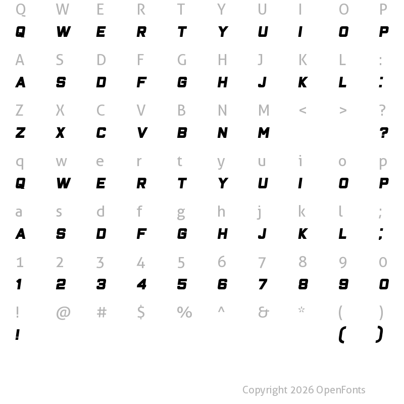Character Map of Closeness Bold Italic