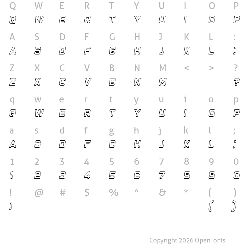 Character Map of Closeness Outline Italic
