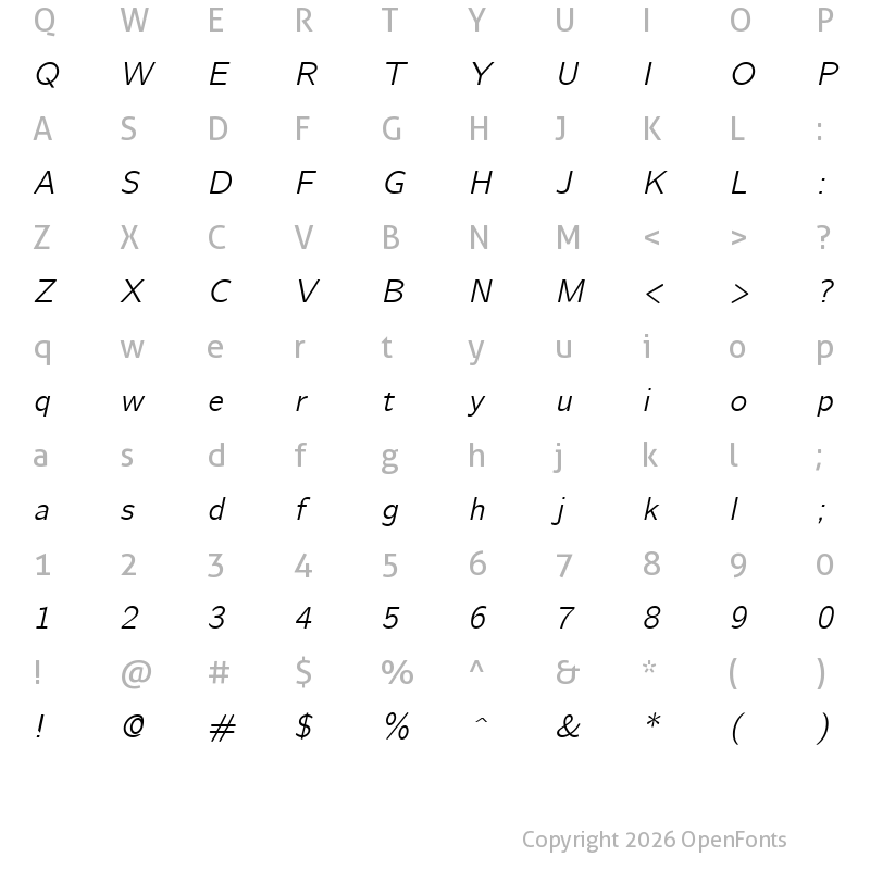 Character Map of CMU Bright Oblique