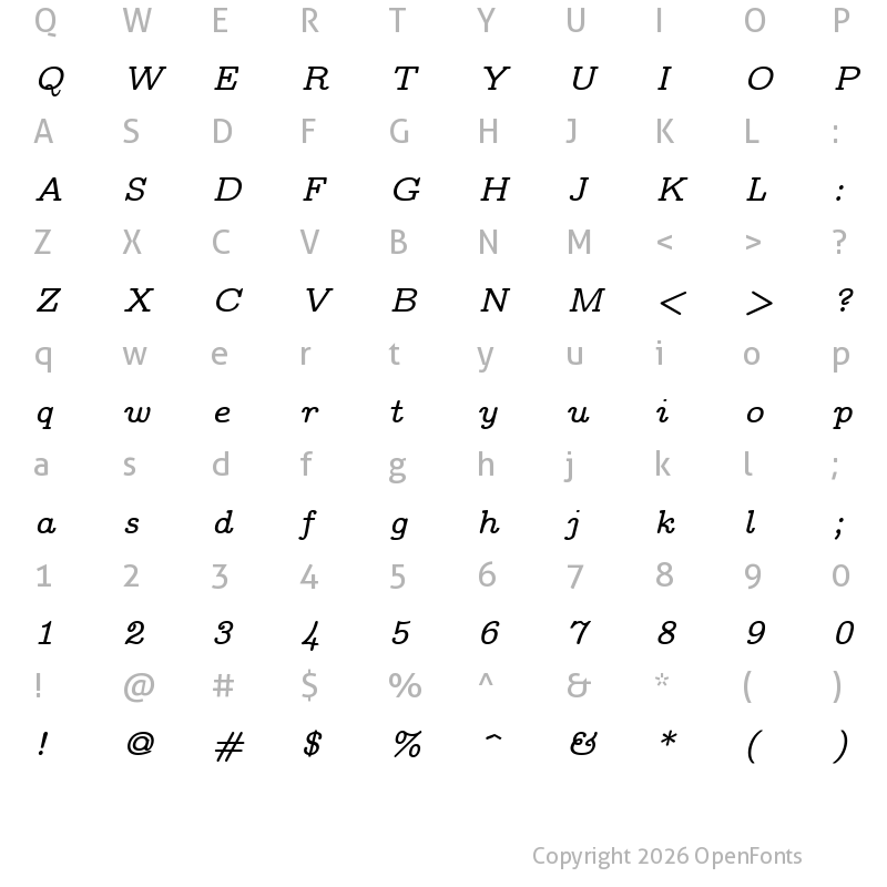 Character Map of CMU Concrete BoldItalic