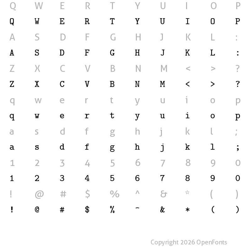 Character Map of CMU Typewriter Text Bold