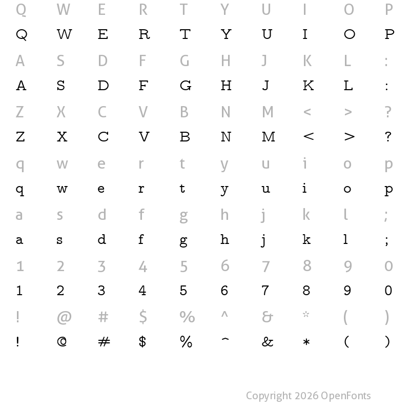 Character Map of CMU Typewriter Text Variable Width Medium
